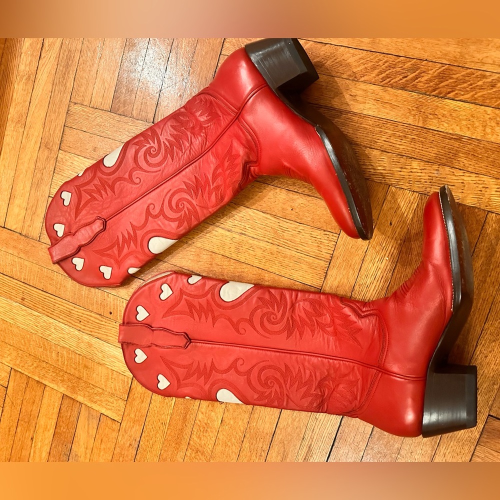 Authentic City Boots cowboy heart custom red western boots size 9.5 lucchese - Picture 5 of 9